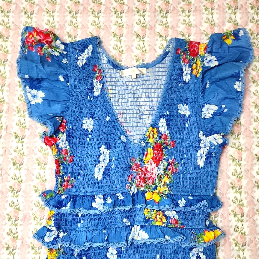 Loveshackfancy ๐ Sonora Smocked Floral Blue Ruffle Dress S - Picture 9 of 16